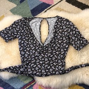 American Eagle Floral Wrap Top- slight crop